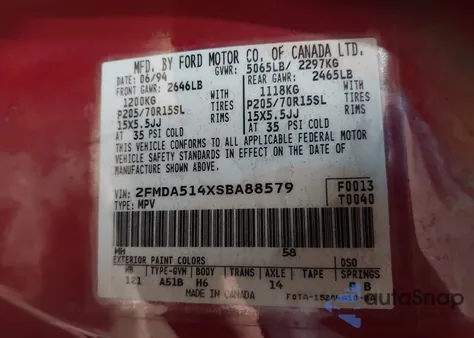 1995 Ford Windstar Wagon z USA, uszkodzony, nr VIN 2FMDA514XSBA88579